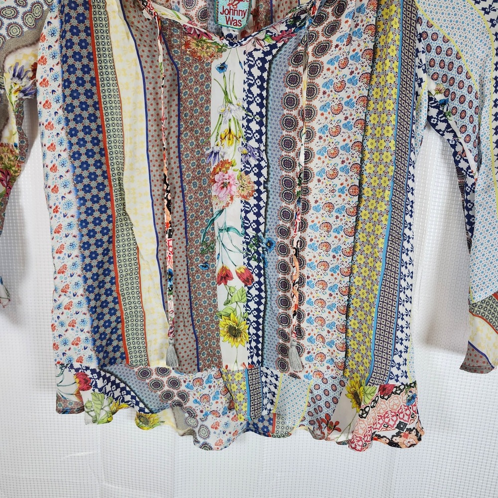 Johnny Was Garden Patchwork Cold Shoulder Blouse … - image 3